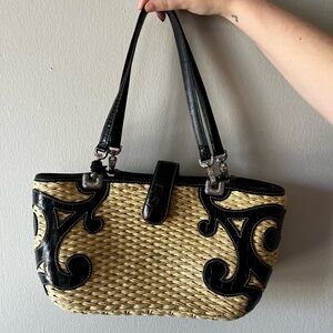 Brighton Viola straw and black leather handbag purse